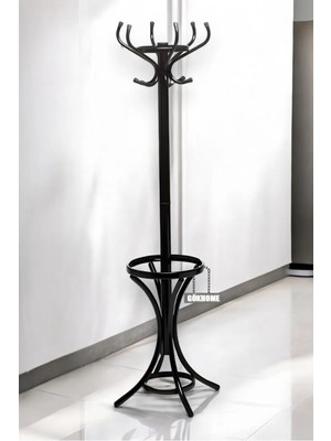 Normadia Modern Metal Ayaklı Siyah Portmanto ve Şemsiye Raflı Askılık