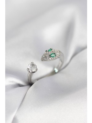 Clariss Yılan Model Zirkon Taşlı Gümüş Renk Kadın Yüzük