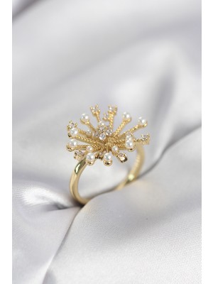 Clariss Gold Renk Karahindiba Model Zirkon Taşlı Kadın Yüzük