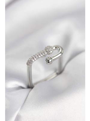 Shopwave Gümüş Renk Zirkon Taşlı Tifani Model Kare Kadın Yüzük