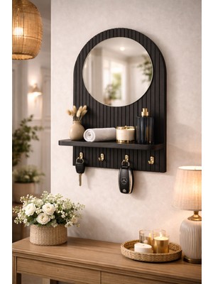 Normadia Şık Gold Askılı Anahtarlık ve Raflı Duvar Organizeri ile Hol Aynası