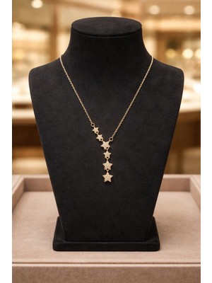 Stainless Steel Yıldız Model Zirkon Taşlı Gold Çelik Y Kolye