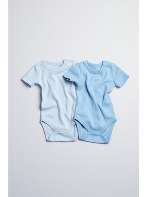 Bondberro 2'li Takım Bebek ve Çocuk Çıtçıtlı Body Zıbın Mavi / Buz Mavisi