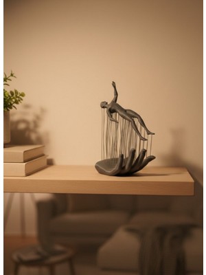 Zero Land Storozde El Insan Figürü Gri Modern Sanatsal Tasarım Salon ve Raf Dekorasyonu Için Özel Biblo