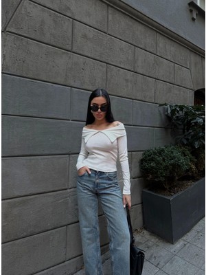 Kaia Life Kelebek Yaka Uzun Kol Bluz Beyaz