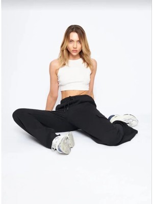 Etiler Collection Kargo Cepli Palazzo Oversize Kesim Iki Iplik Bol Paça Eşofman Altı Pantalon - Siyah