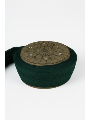 Sarıkhane Talebe Sarığı - Yeşil Kumaş - Yeşil Takke - Yuvarlak Sarım - Kuş Gözü - 7 Metre (Züabeli)