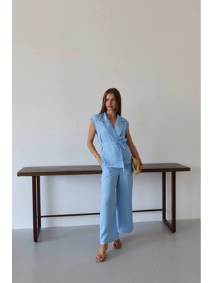 Kaia Life Keten Yelek Pantolon Takım Mavi Pt