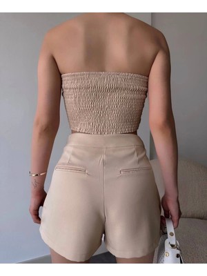 Kaia Life Arkadan Büzgülü Esnek Büstiyer Bej