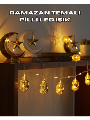 Zero Land Storozde Ramazan Dekoru Için Pilli LED Işık Altın Fener Tasarımlı