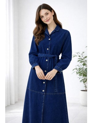 Hiramir Kadın  Günlük Şık Kuşaklı Denim Kot  Elbise YZ2605