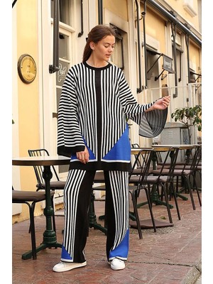 Kaia Life Çizgili Bisiklet Yaka Triko Takım Siyah