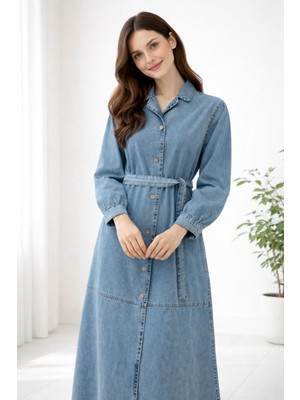 Hiramir Kadın  Günlük Şık Kuşaklı Denim Kot  Elbise YZ2605