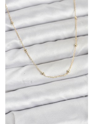 Erbilden Erb cm 14K Gold Renk Minik Top Zincirli Kadın Kolye