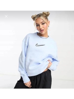 Nike Sportswear Phoenix Brushed Fleece Oversized Crew Neck Bol Kalıp Mavi Kadın Sweatshirt  FJ1016-441