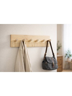 Normadia Masif Çam Ahşap Duvar Askılığı, Oluklu Dekorlu Çoklu Panel, 50 cm