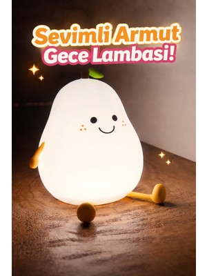 Eser Ticarett Sevimli Armut Tasarımlı Dokunmatik LED Gece Lambası | Şarjlı, Yumuşak Silikon, Renk Değiştiren Çocuk & Bebek Lambası