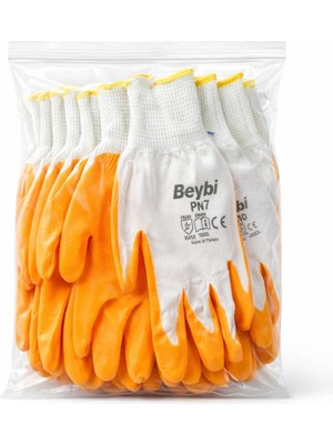 Beybi Pn7 Nitril Kaplı Iş Eldiveni 10 Adet – Kaymaz Tutuşlu Koruyucu Çalışma Eldiveni – Inşaat, Montaj, Bahçe ve Sanayi Eldiveni
