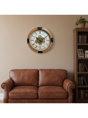 Mars Concept Ahşap Büyük Duvar Saati 50 cm Metal | Hareketli Çark Mekanizmalı Dekoratif Saat