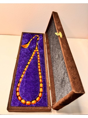 İskenderun Tesbih Iskenderun Tespih Özel Gömme Kutusunda Hediyelik Koleksiyonluk Çubuk Sıkma Kehribar Tesbih