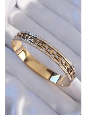 Tp 316L Çelik Gold Renk Zirkon Taşlı Model Kelepçe - Lisinya