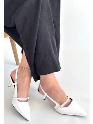 Tp Darina Beyaz Cilt Topuklu Ayakkabı - Lisinya