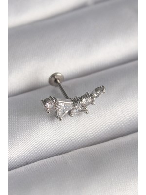 Tp 316L Çelik Gümüş Renk Zirkon Taşlı Tragus Piercing - Lisinya
