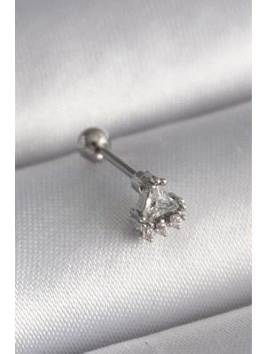 Tp 316L Çelik Gümüş Renk Üçgen Zirkon Taşlı Tragus Piercing - Lisinya