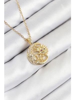 Tp 316L Çelik Zirkon Taşlı Ay ve Güneş Model Gold Renk Kadın Kolye - Lisinya