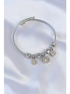 Tp 316L Çelik Gümüş Renk Zirkon Taşlı Model Charm Bileklik - Lisinya