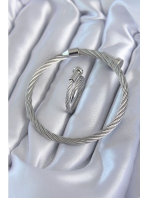 Tp 316L Çelik Gümüş Renk Sarmal Model Erkek Bileklik Yüzük Kombini - Lisinya