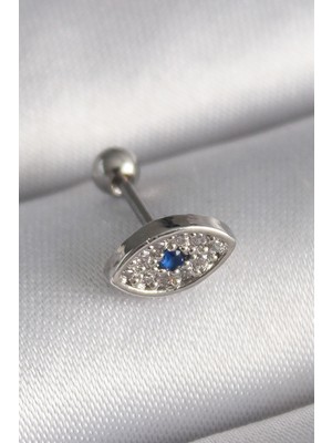 Tp 316L Çelik Gümüş Renk Zirkon Taşlı Göz Tragus Piercing - Lisinya