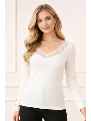 Dantelli Fitilli Uzun Kollu Tshirt