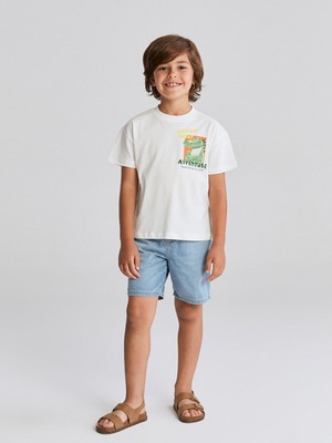 Lc Waikiki Yeni Sezon Bisiklet Yaka Dinozor Baskılı Erkek Çocuk Tişört