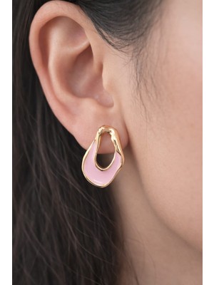 Dasemura Asimetrik Siyah Mineli Altın Renk Küpe