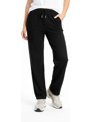 Beta Moda Hub Kadın Düz Paça Beli Lastikli Ipli Günlük Spor Eşofman Altı Rahat Fit - Siyah