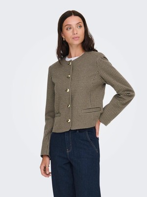 Only Onlmaggie Kadın Kare Desenli Ceket Gümüş Vizon (15367945)