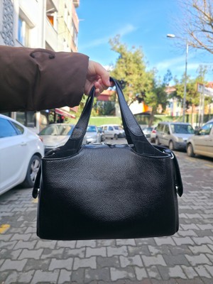 Valentina Victoria Hakiki Deri  Leopar Kombinli  Kadın El Çanta