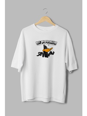 Overoz Daffy Duck Not My Problem Yarı Oversize Beyaz T-Shirt 1164