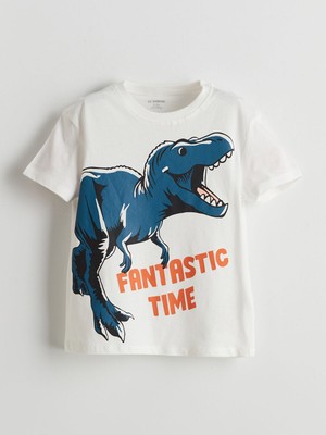 Lc Waikiki Yeni Sezon Bisiklet Yaka Dinozor Baskılı Erkek Çocuk Tişörtü