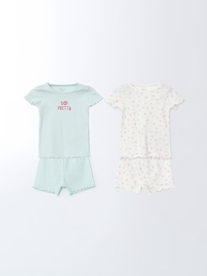 Lc Waikiki Yeni Sezon Bisiklet Yaka Çiçekli Kız Bebek Şortlu Pijama Takım 2'li