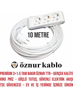 3’lü 10 Metre Tam Bakır Tse Belgeli Uzatma Kablosu – Öznur Ttr