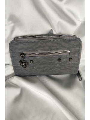 Belirtilmemiş Gri Kadın Cüzdanı Çıtçıtlı Kapaklı, Içten Fermuarlı, Kartlık Bölmeli
