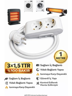 2’li Priz 1 M %100 Bakır Kablo | Ev Tipi Güvenli Kullanım