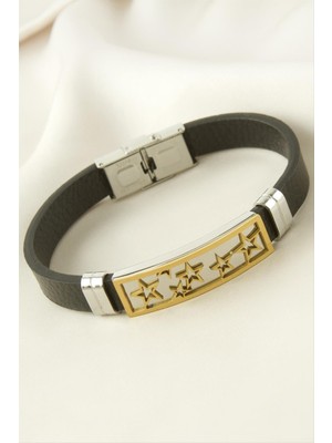 Osense Yıldız Deri Çelik Bileklik