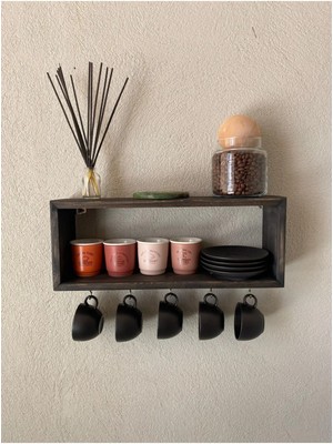 Normadia Yüzer Ahşap Kupa Askısı 40CM, Dekoratif Duvar Rafı, Kahve Köşesi Şıklığı