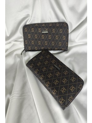 Belirtilmemiş Desenli Siyah Kadın Cüzdanı Çıtçıtlı Kapaklı, Içten Fermuarlı, Kartlık Bölmeli