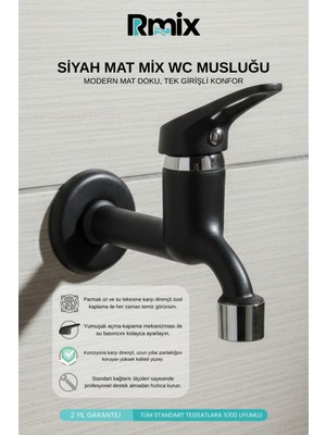 Rmix Siyah Mix Aç Kapa Wc Musluk Batarya
