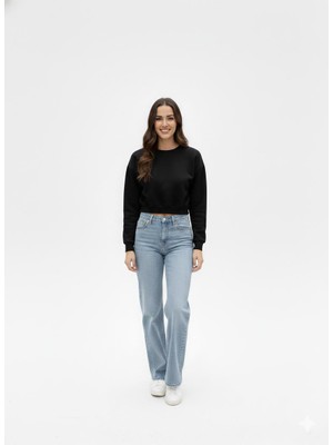 Pour La Riviere Kadın Kışlık Basic Şardonlu Crop Sweatshırt