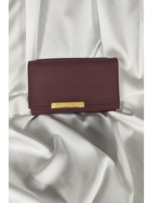 Belirtilmemiş Bordo Kabartma Yazılı Kadın Cüzdanı Çıtçıtlı Kapaklı, Içten Fermuarlı, Kartlık Bölmeli